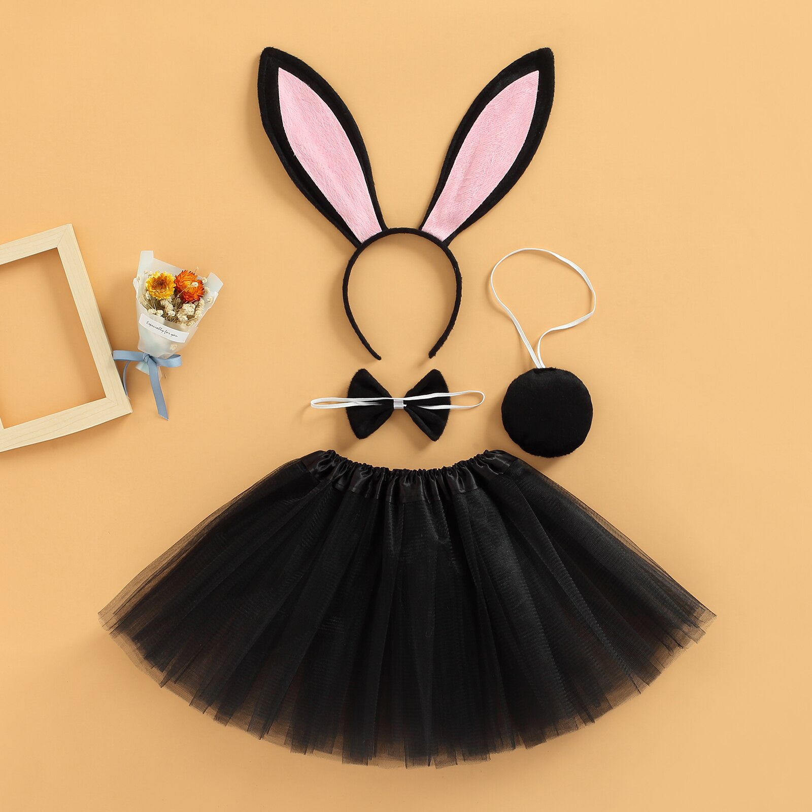 Vestiti per la fotografia della neonata del bambino, fascia per capelli coniglietto pasquale + papillon + coda + gonna in Tulle multistrato 0-3T