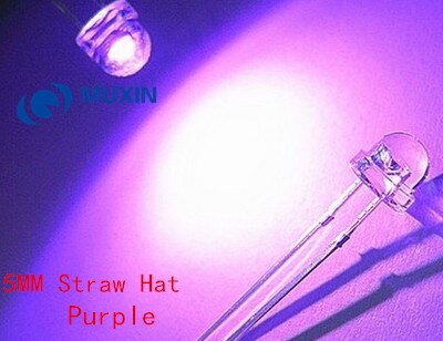 Diodos LED UV de 5mm, lámpara LED de sombrero de paja de 5mm, Diodo emisor de luz púrpura clara de agua ultravioleta de 5mm, 50 Uds.: Default Title
