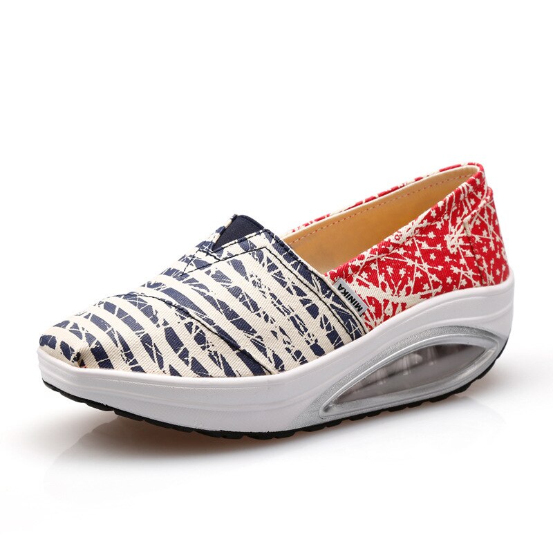 Spring Summer Women Toning Shoes Slip-on Lazy Shoes Canvas Stripe Breathable Loss Weight Slimming Cushion Sneakers: Blue / 6