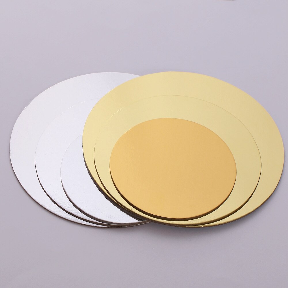 Aomily 18 stks/set 6/8/10 inch Goud/Zilverkleurige Ronde Mousse Cake Boards Papier Cupcake Dessert Displays lade Bruiloft Cake Gebak Kit