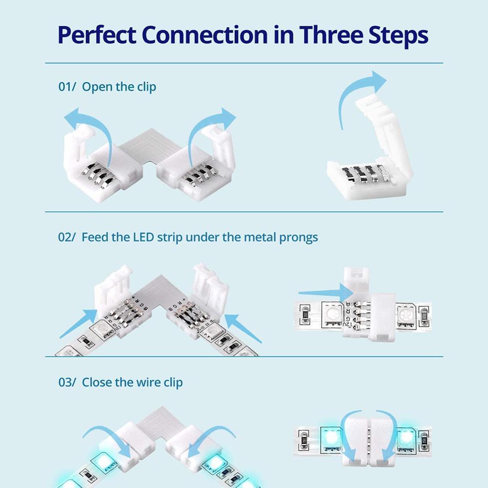 40Packs 4-Pin RGB LED Light Strip Connectors 10mm LED Strip Gapless Solderless Adapter Terminal Extension Led Strip Connector