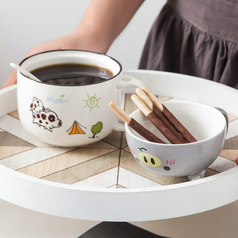 Taza de cerámica con tapa, cuchara, Linda taza de café de gran capacidad, personalidad, tendencia creativa, taza para pareja, para estudiantes masculinos y femeninos