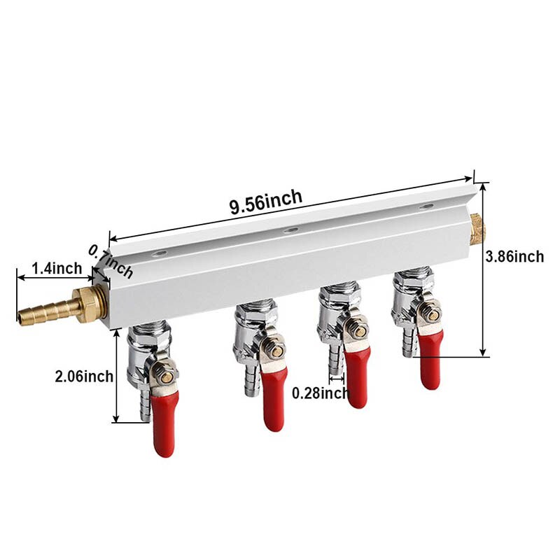 CO2 Distributor Manifold, 9mm Hose Barb 4 Way Beer Gas Manifold Splitter with Check Valves Beer Kegerator Home Brew Accessories