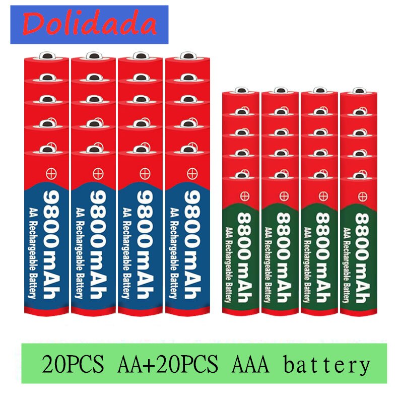 1.5v aa 9800 mah +1.5v aaa 8800 mah alkaline 1.5v genopladeligt batteri til urlegetøj kamera batteri: Grøn