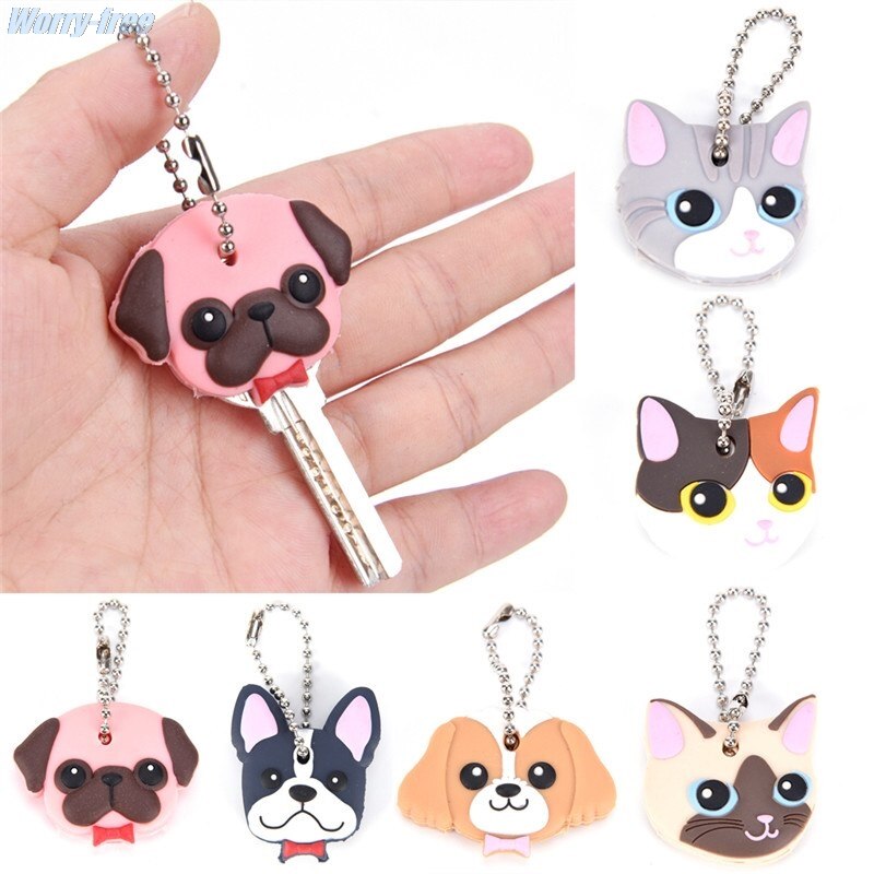 1 Pc Siliconen Sleutelhanger Cap Head Cover Sleutelhanger Case Shell Kat Hamster Pug Hond Dieren Shape Mooie Sieraden