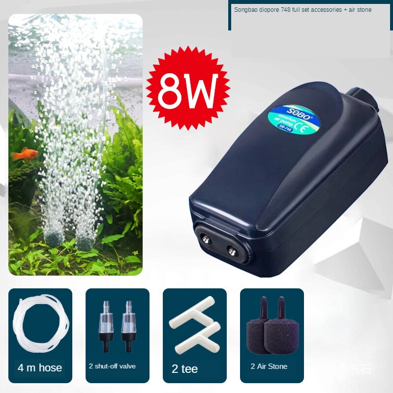 SOBO Aquarium Air Pump Fish Tank Increasing Oxygen Pump Adjustable Large Air Output Aeration Pump Air Compressor Accessories: 748  8W  P1