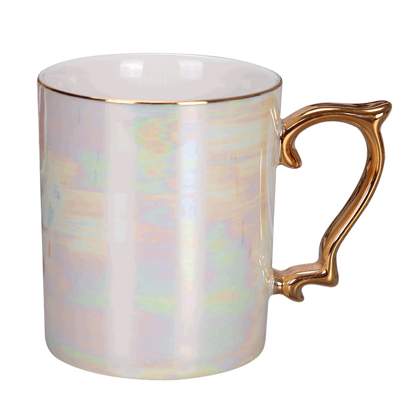Pearl glaze gold handle mug coffee cup advanced mug rainbow glazed ceramic cup,simple Nordic teacup Drinkware
