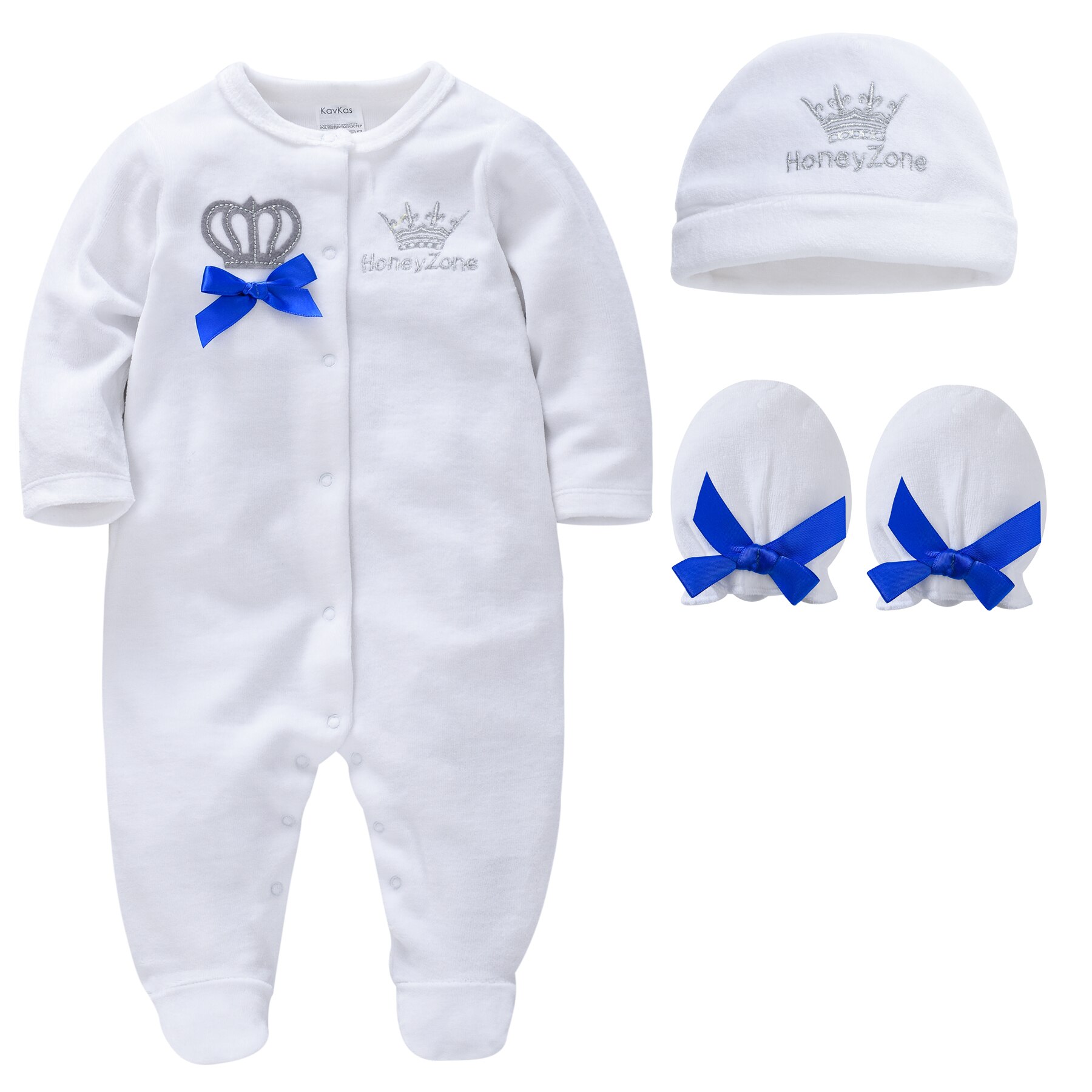 Fluwelen Schattige Baby Meisje Jongen Kleding Cartoon Crown Hoeden Handschoenen Katoen Jumpsuit Zachte Pasgeboren Sleepers Jeans Pjiamas Худикупальник