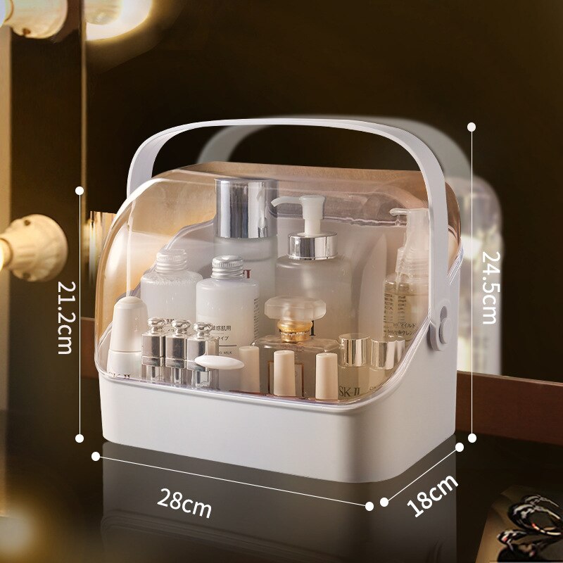 Armario de maquillaje de escritorio con pie de madera, organizador tipo cajón para baño, cosméticos, tocador de gran capacidad, caja de almacenamiento: Style 3  White 1L