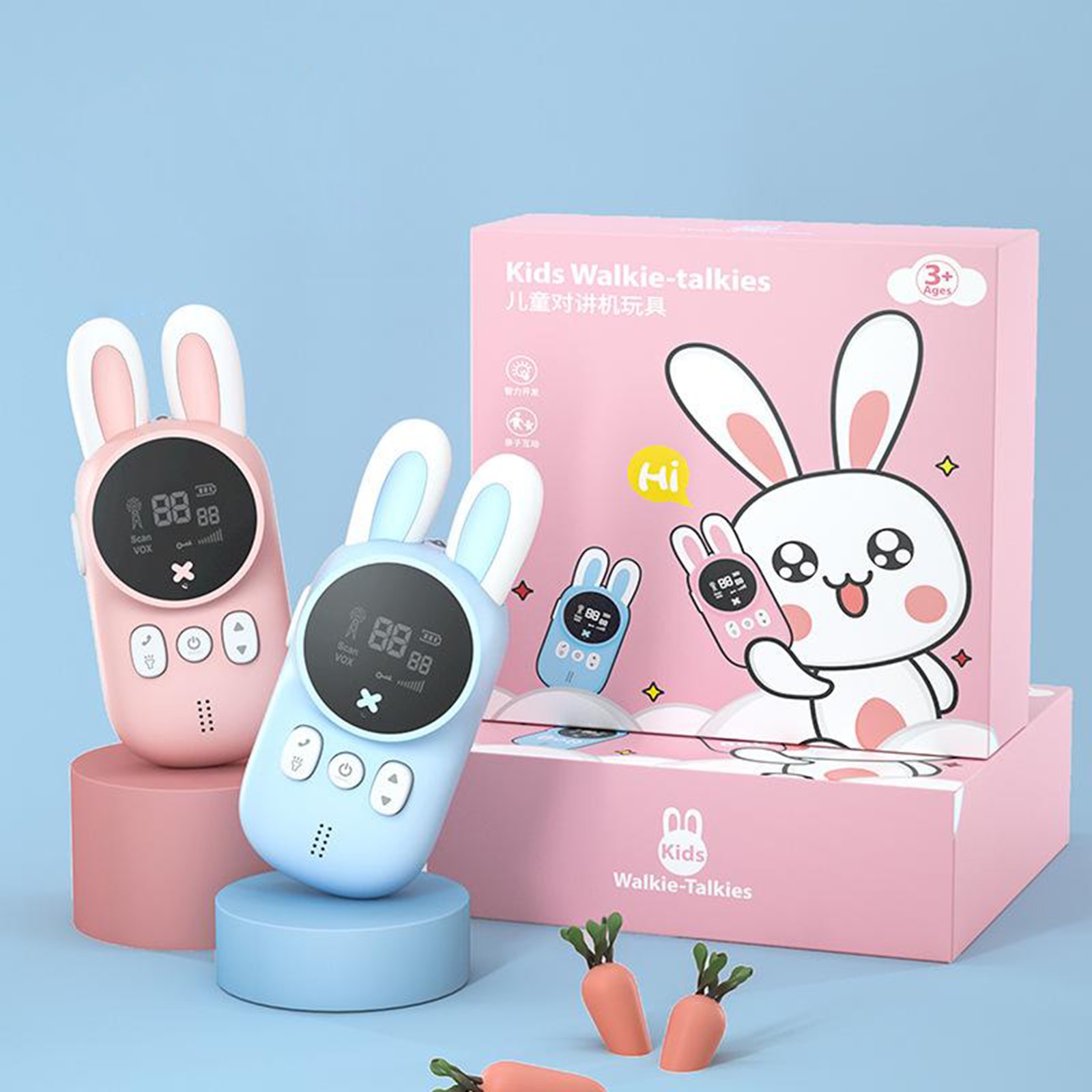 Walkie Talkie para niños, de conejito de dibujos animados, 1 rosa, 1 azul, radio para niños, Walky Talky, de cumpleaños para niños, 2 uds.