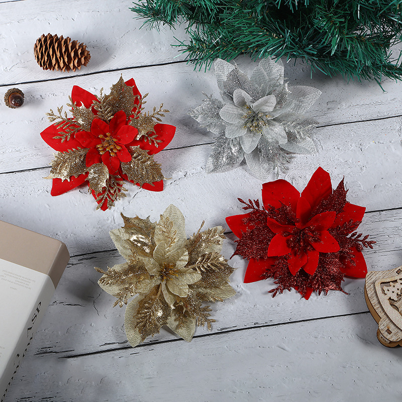 Juleblomster juleglitter kunstige blomster juletreoppheng julepynt juledekorasjon gjør-det-selv-utstyr