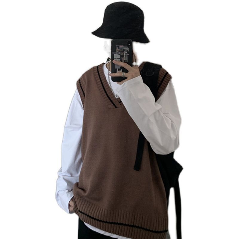Suéter coreano de otoño para hombre, chaleco informal de punto con cuello en V, ropa de calle para hombre, chaleco holgado, suéteres de punto para hombre, M-XL