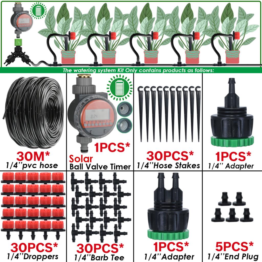 Sprycle 5-50M Greenhouse Automatic Self Watering System Kit 4/7mm Garden Micro Drip Irrigation Dropper DIY for Pot Plants Lawn: Dark Grey