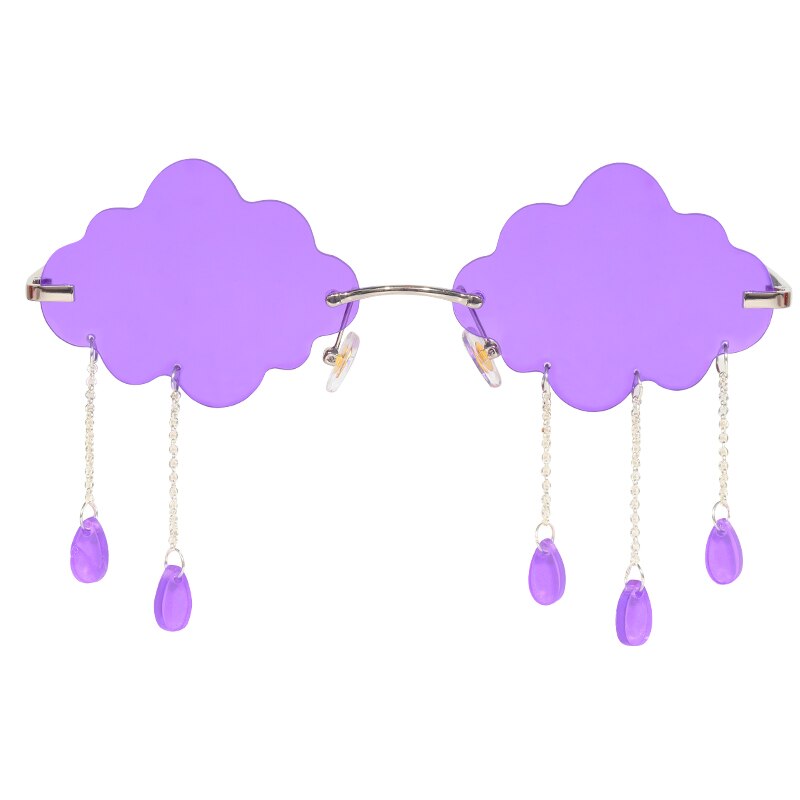 Lunettes de soleil sans bords pour femmes et hommes, style Vintage, nuage, pompon, Steampunk, sans cadre, pare-soleil UV400,: 1 purple
