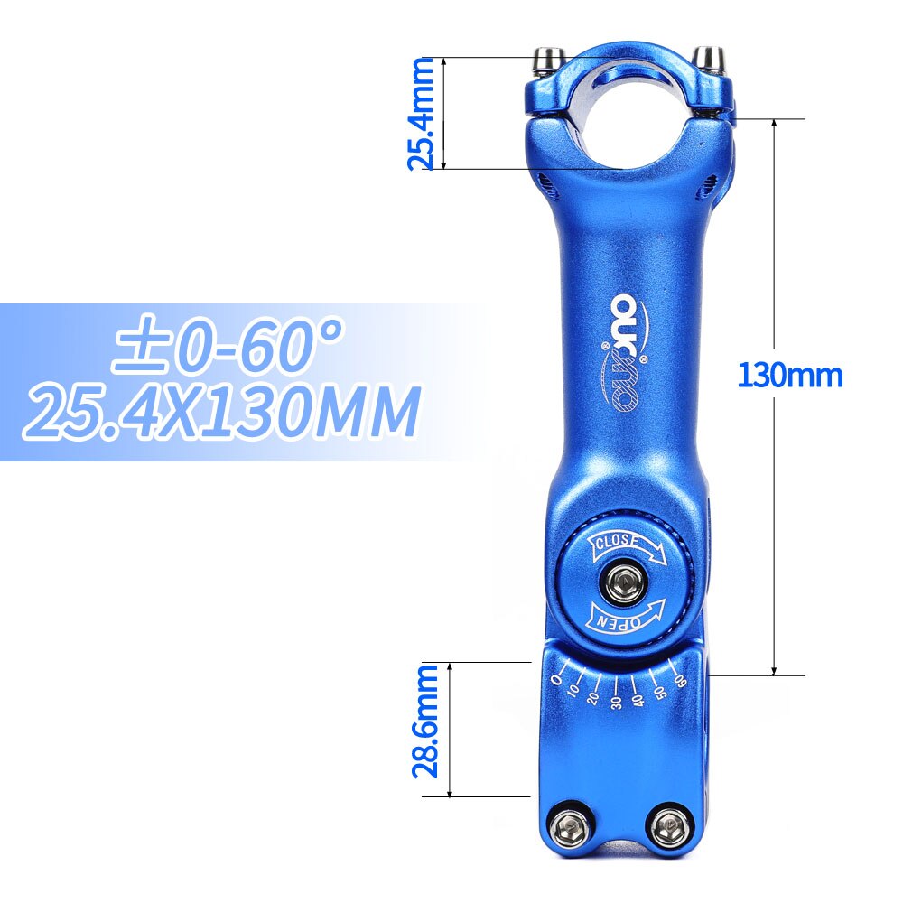 OUO Einstellen Stem 0-60 Grad Bike Lenker Vorbau 25.4/31,8mm Mountain Road Fixie Einstellbare MTB Vorbau 90/110/120/130mm Griff Teil: 25.4x130mm blue