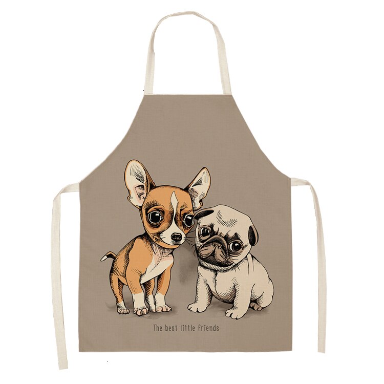 Nette Hund Mops Gedruckt Baumwolle Leinen Ärmel Schürze Küche Schürzen Frauen Hause Kochen Backen Taille Lätzchen Schürze 53*65cm WQL0152: WQL0152-3