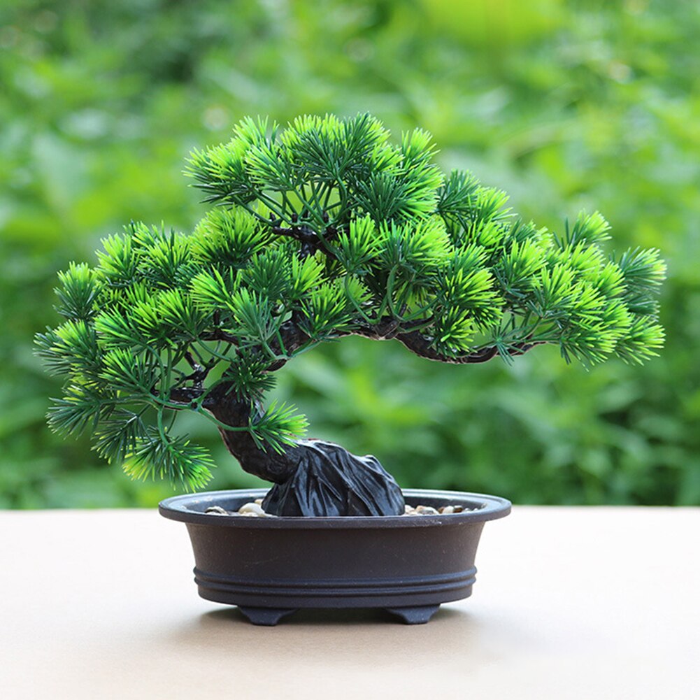 1pc kunstig bonsai lite grønt tre med potteplanter furu kunstig potteplante ornamentr plante kunstig plante kontor