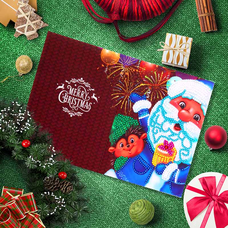 3D Diamond Special-Shaped Diamond Greeting Card Diamond Painting Christmas Year Wishes Cartoon Animal DIY Card Xmas