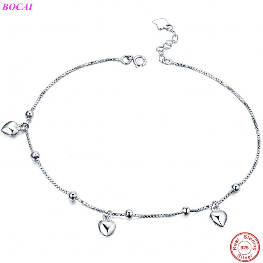 Bocai  s925 sterling zilveren enkelbandje ketting voor dames, eenvoudige liefdesbalvoet enkelbandje ketting, lovers 925 zilveren sieraden