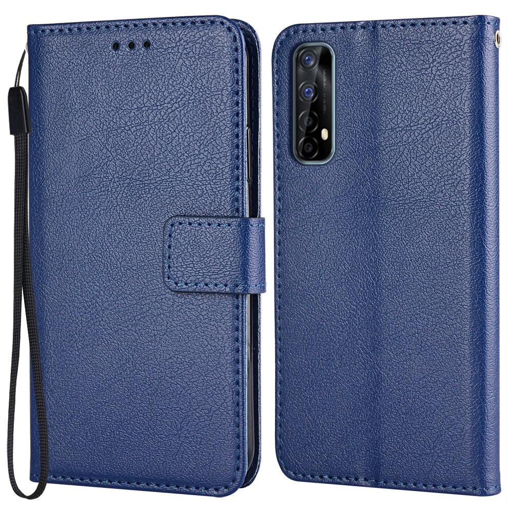 kippen Brieftasche PU Leder fallen Für Realme 7 (Indien) RMX2151 RMX2163 Funda Stehen Geschäft Telefon Halfter Streifen Schützen Abdeckung: K-Brieftasche-Blau