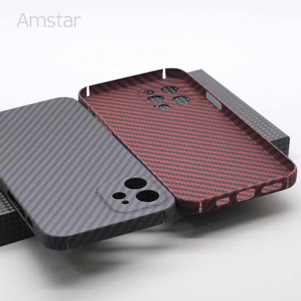 Amstar handyhülle aus reiner kohlefaser mit linsenschutz für iphone 13, 12 , 11 Profi max , 12 Mini – ultradünne hartschalen-schutzhülle aus kohlefaser