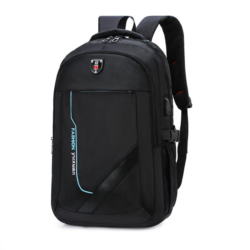 Backpack Men Nylon Backbag 15.6 Inch Laptop Rucksack Charging Shoulder Bag Large Capacity Bagpack Male Mochilas Knapsack: Blue