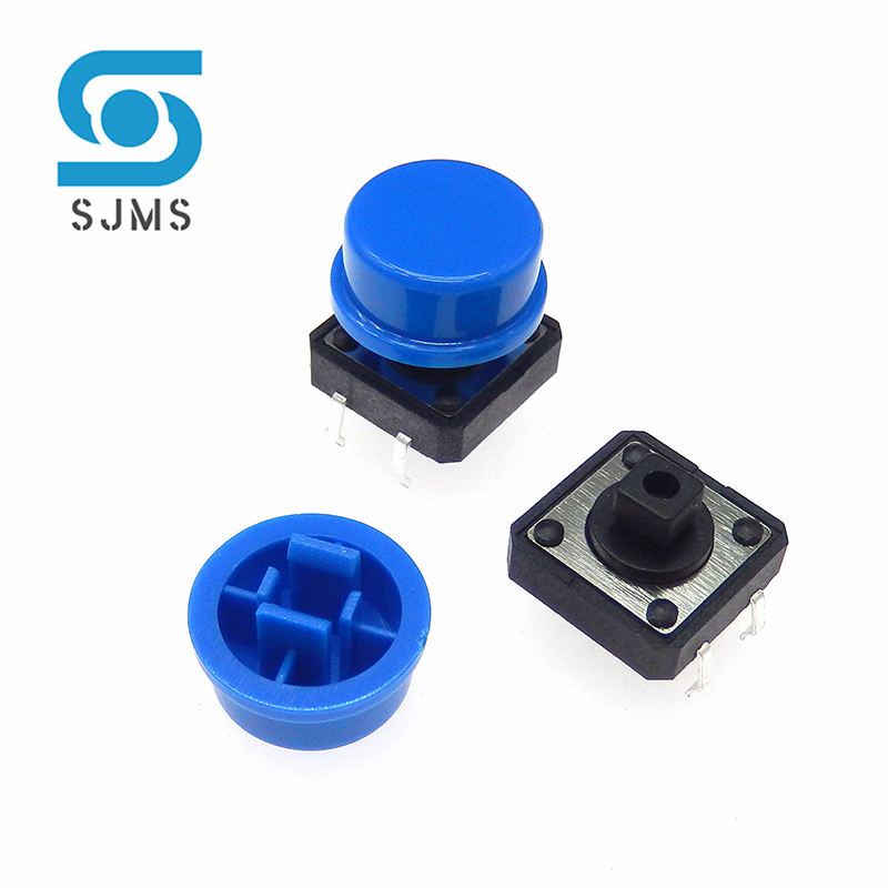 10 Stks/partij 12*12*7.3Mm Tijdelijke Tactiele Schakelaar Dip 4 Pins Tactiele Drukknopschakelaar Met Cap Momentary Tact Schakelaar 12X12X12.3 Mm: Blauw