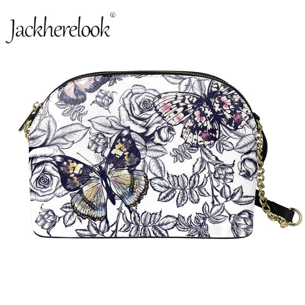 Jackherelook meisjes casual draagbare handtas dames vlinderpatroon rits schelp messenger ketting pu leer patry club tassen: Zba 798 d 49