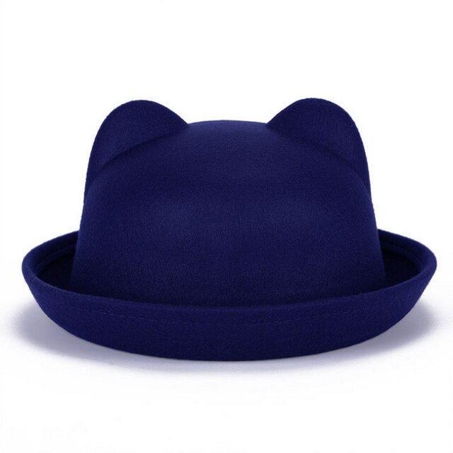 CLIMATE-Sombrero de fieltro con orejas de gato para mujer, sombrero de lana de poliéster, bonito, a la: Blue