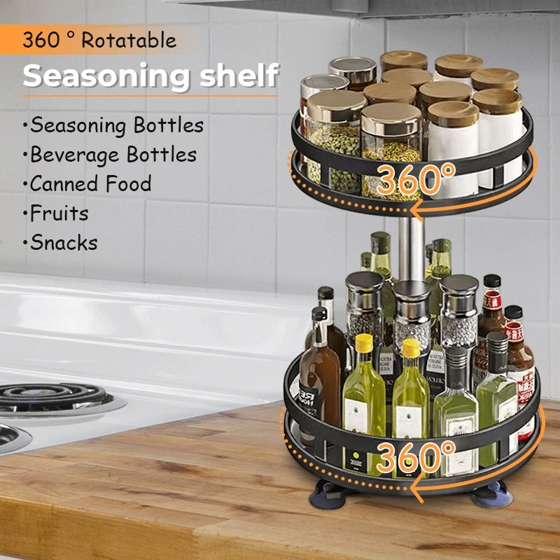 360 ° Rotação tempero rack organizador jar latas bandeja de armazenamento antiderrapante para temperos rack de armazenamento de cozinha acessórios de cozinha