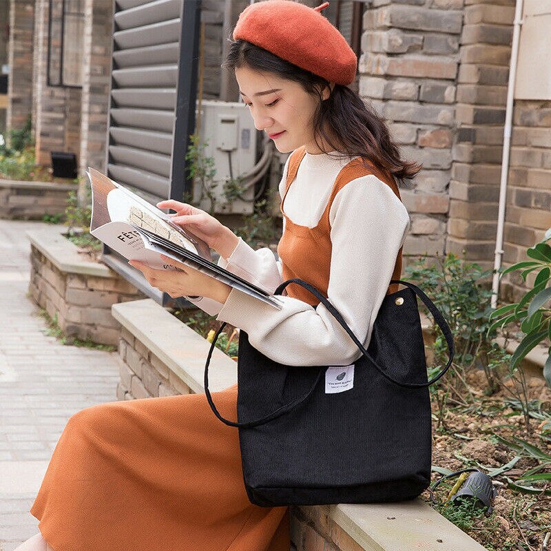 Women Canvas Tote Shopping Bags Large Capacity Handbag Corduroy Casual Ladies Shoulder Hasp Shopping Bag