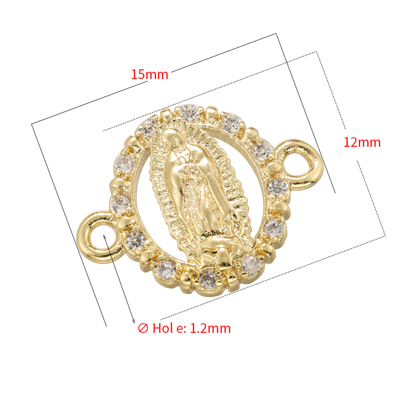 ZHUKOU-Colgante católico de la Virgen María de latón chapado en oro, manualidades con agujeros dobles, accesorios para collar y pulsera DIY: Marrón