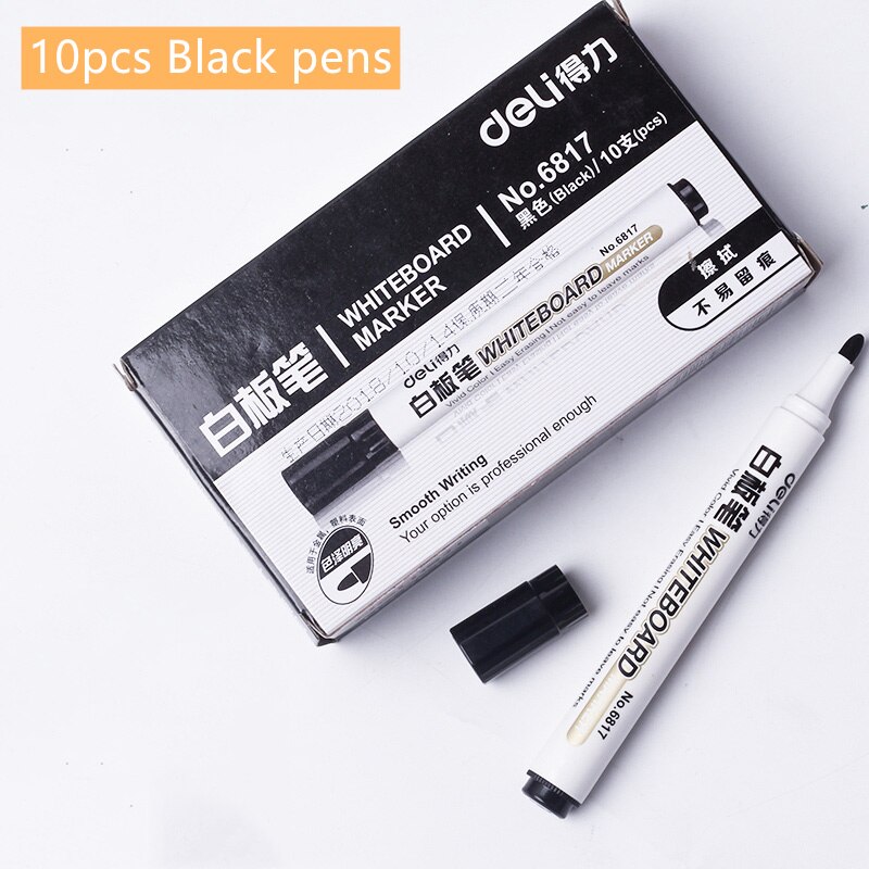 10 stk / parti tavle tusch farvet whiteboard pen quadro branco para escrever kontorartikler materiale escolar skole  f512: 10 stk sort