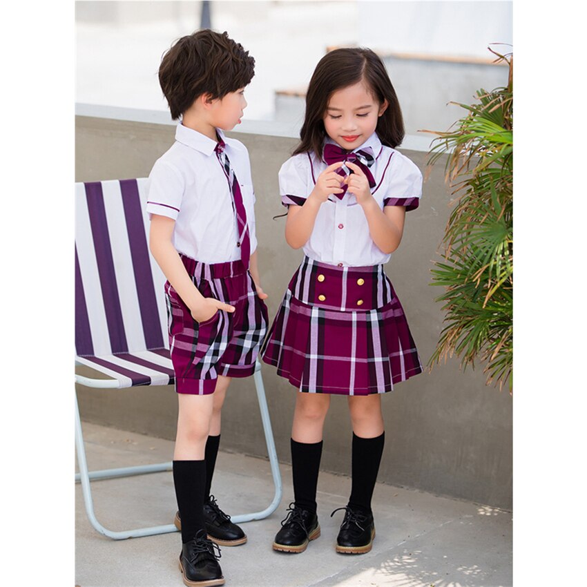 Summer Teenagers School Uniforms Girls Plaid Skirt Performance Costumes Japanese Style Clothing Suit 2pcs Class Set