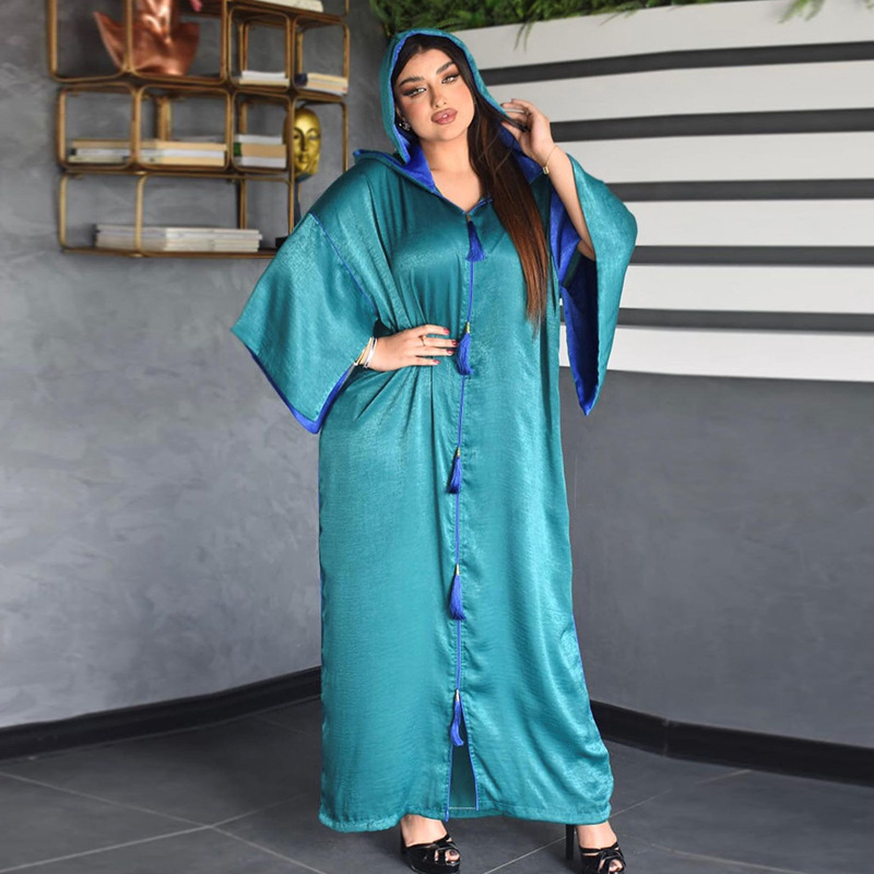 Dubai Arabischen Muslimischen Abaya Kleid für Frauen Herbst Marokkanischen Kaftan Mit Kapuze Kleid Türkisch Islamische Jalabiya