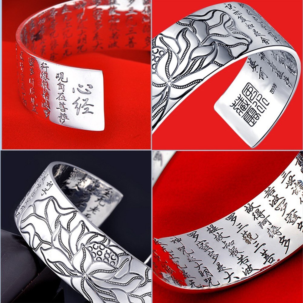 NEHZY S999 Stamp silver woman men&#39;s jewelry retro lotus carving Buddhist scripture blessing language bracelet