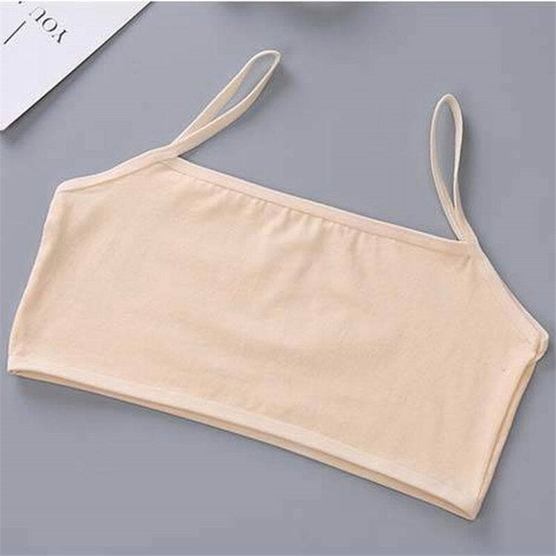 4pcs Girls Training Bras Young Girl Bra Cotton Teenage Underwear for Kids Summer Teens Puberty Clothing: Beige