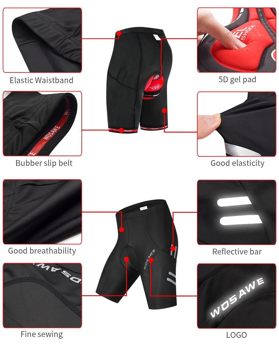 WOSAWE Männer MTB Radfahren Shorts mit Atmungs 5D Gel Padded Weiche Reflektierende Quick Dry Bike Berg Downhill Kurze Hosen