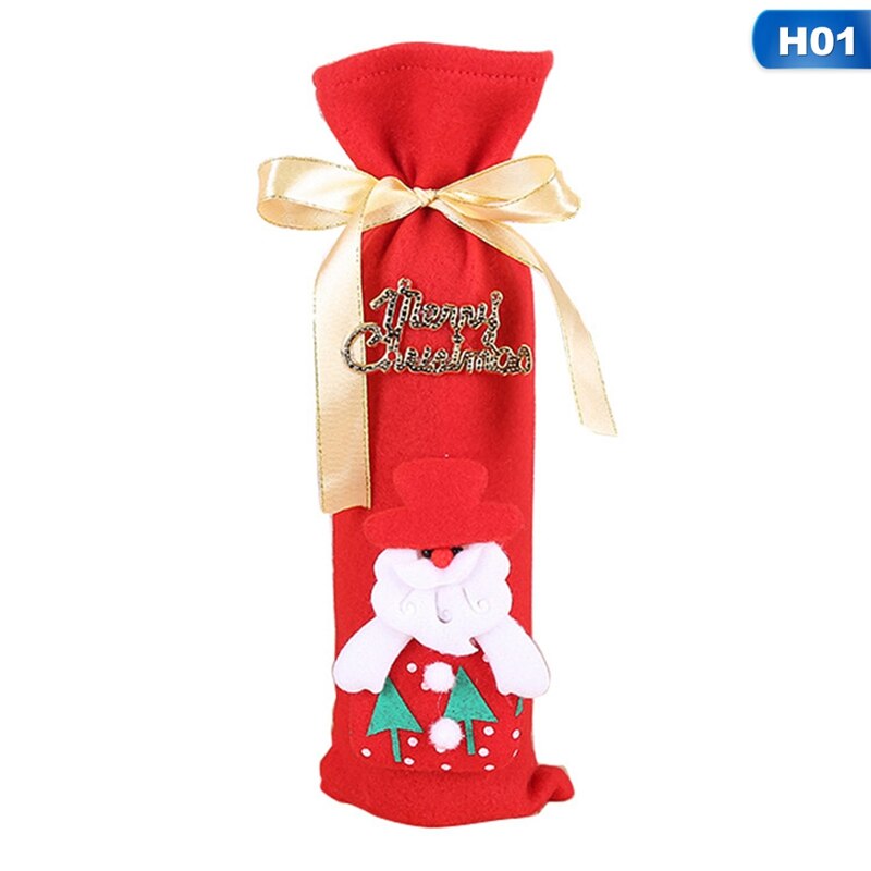 Décoration de table pour fête de noël, père noël, bonhomme de neige, housses de bouteille de champagne, housses de bouteille de vin rouge, sac: H01