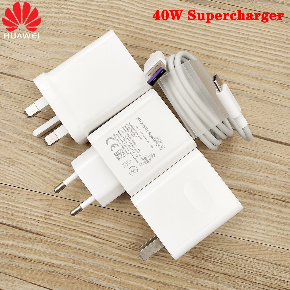 Huawei Charger 40W Original 10V4A Supercharge EU/US/UK Fast Adapter 5A USB Type C Cable For Mate 30 20 P40 P30 Pro Honor V20 V30