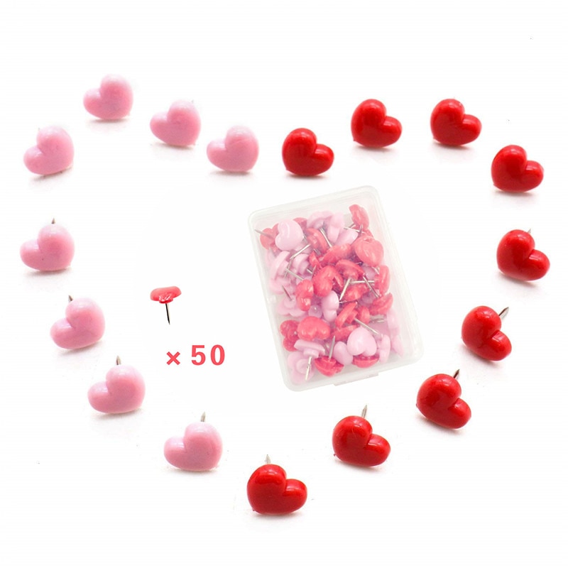 50Pcs Mini Pink Red Heart Push Pins Cute Heart-shaped Push Pin Thumbtack For School Office Supplies Kids Decorative Drawing Pins