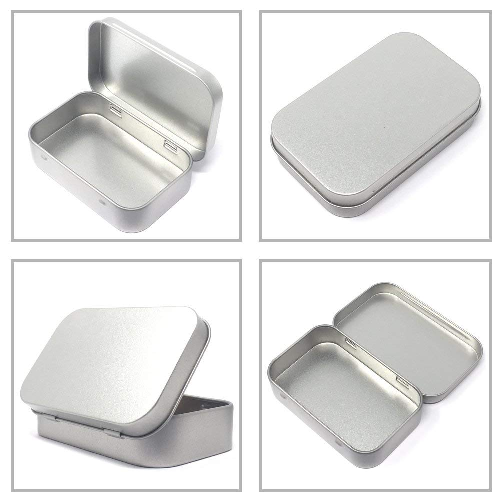 24 Pack Metal Rectangular Empty Hinged Tins Box Containers Mini Portable Box Small Storage Kit,Home Organizer,3.75 by 2.45 by