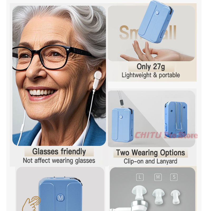 Powerful Rechargeable Pocket Hearing Aids for Moderate to severe Deafness Headphones Portable Pocket Talker
