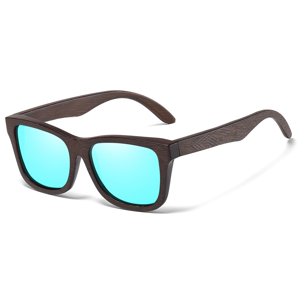 GM Sonnenbrille aus natürlichem Bambusholz, handgefertigt, polarisierte Brille, Spiegelbeschichtung, Gläser, Brillen mit Geschenkbox: Blau