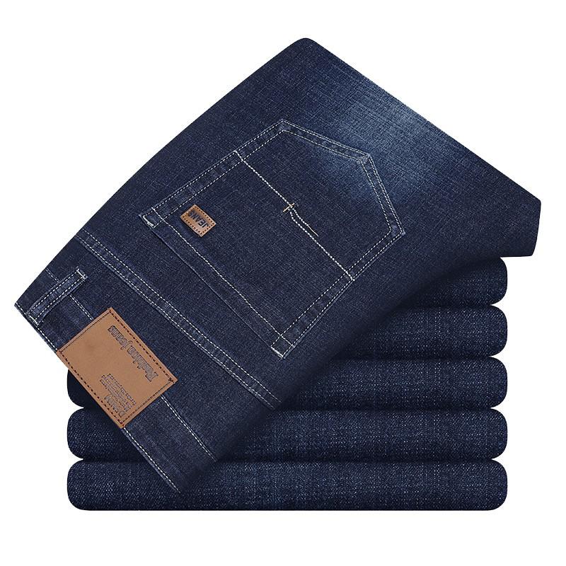 Dikke katoenen stof relaxed fit merk jeans heren casual klassiek rechte losse jeans heren denim broek broek maat: Blauw / 36