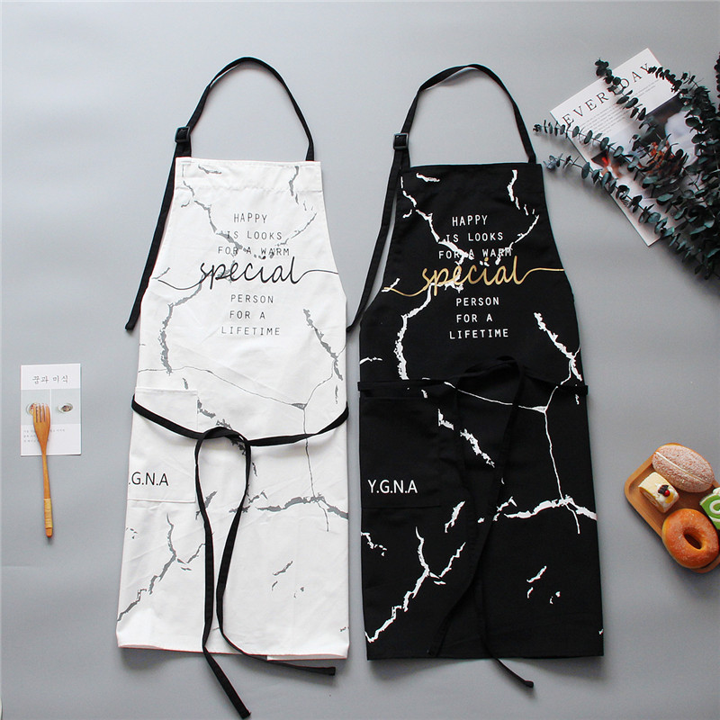 INS Nordic Katoenen Schort Zwart Wit Marmer Schorten Mannen Vrouwen met Grote Pocket Bib Overalls Keuken Bakken Accessoires