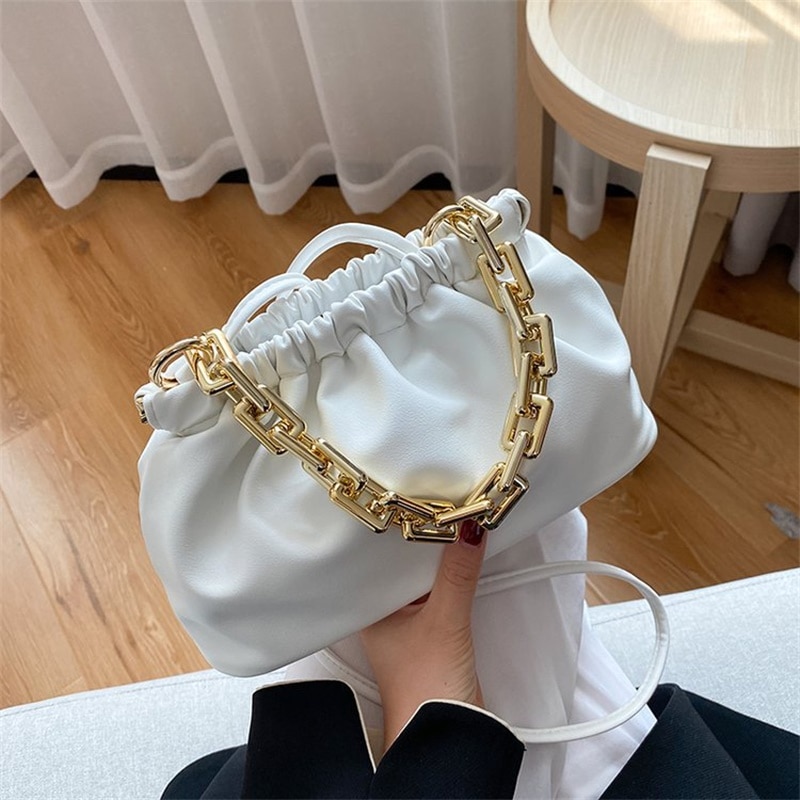 Mode Dikke Gouden Kettingen Knoedel Clip Purse Bag Vrouwen Cloud Onderarm Schoudertas Geplooide Baguette Pouch Totes Handtas