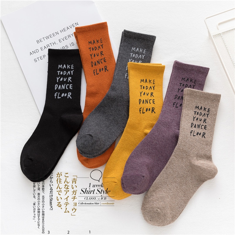 20 spring and autumn pure cotton women's middle tube socks high top letter stamping personality street style women's s