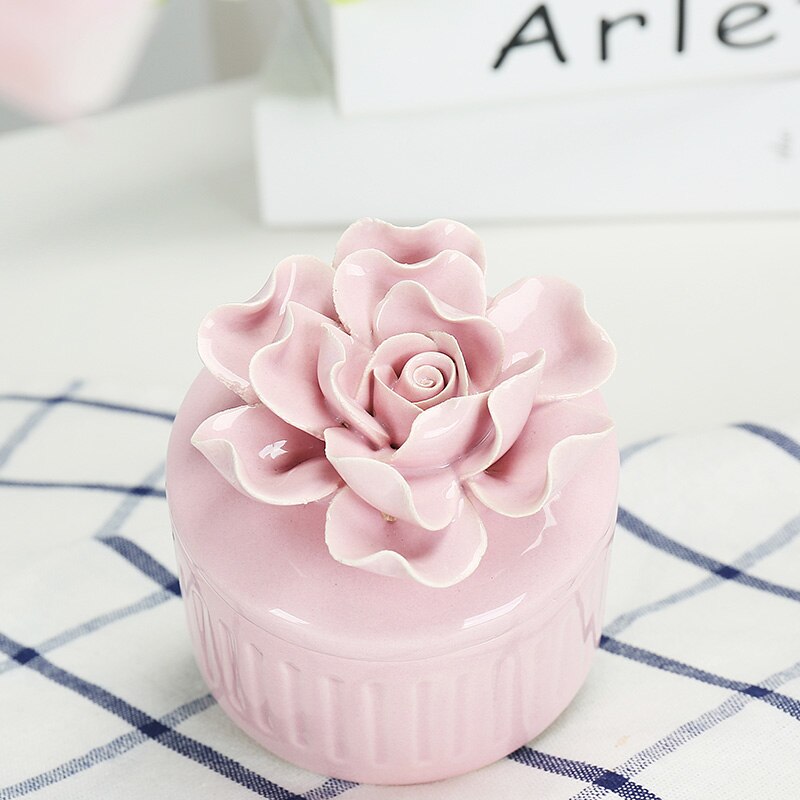 Exquis Rose pot de stockage en céramique artisanat boîte à bijoux mariage boucle d'oreille collier réservoir de stockage sucre bonbons boîte conteneur
