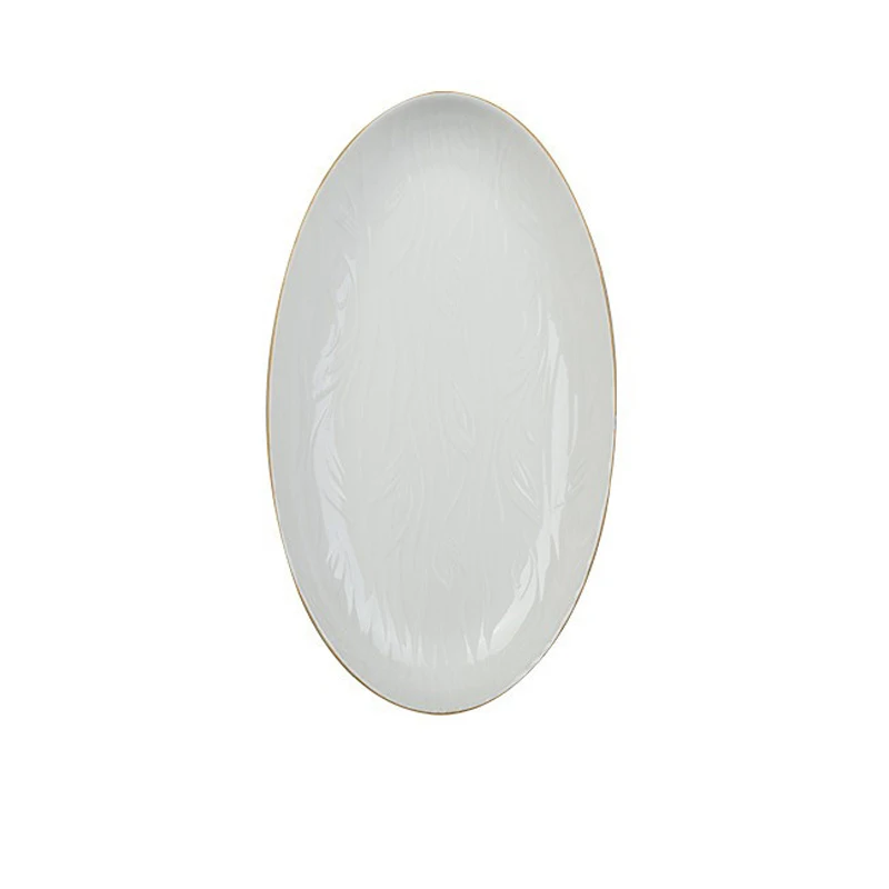 Pure White Ceramic Tableware Relief Golden Edge Fruit Vegetable Plate Easy-to-clean Rice Bowl Kitchen Tableware: PURPLE